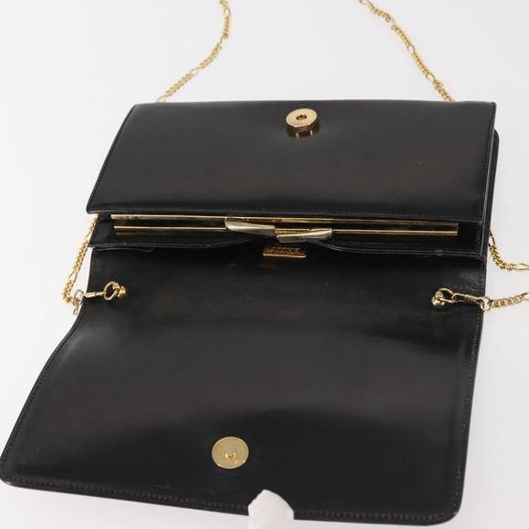 BALLY Wallet Chain Shoulder Bag Leather Black Gold Auth BA4808 - Picture 10 of 16